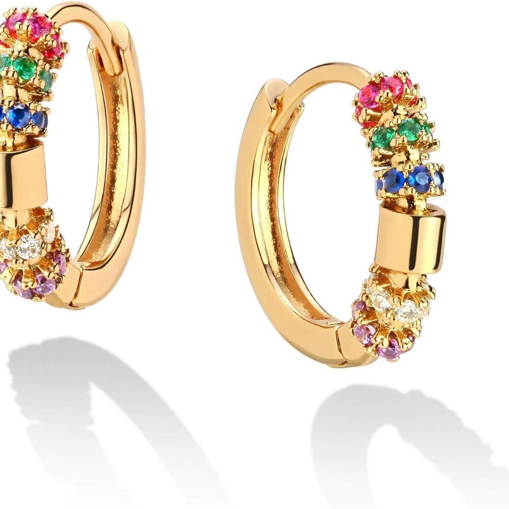 Cubic Zirconia Huggie Earrings 14k Gold Plated Tiny Earrings Small Huggie Hoop E